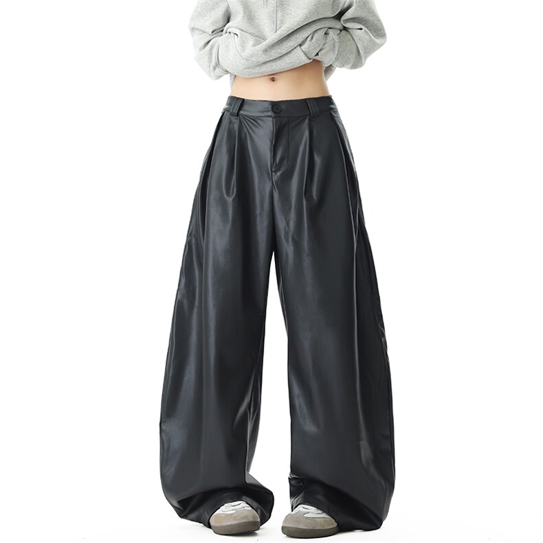 秋季新款复古黑色西装PU皮裤宽松垂感阔腿裤XZ211-1-2559-P65，男装皮裤，星座211-1