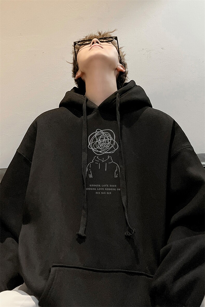 内景新款秋冬思绪小人印花连帽卫衣男宽松外套WY00248/P55加绒P55,女装短外套,电商B316