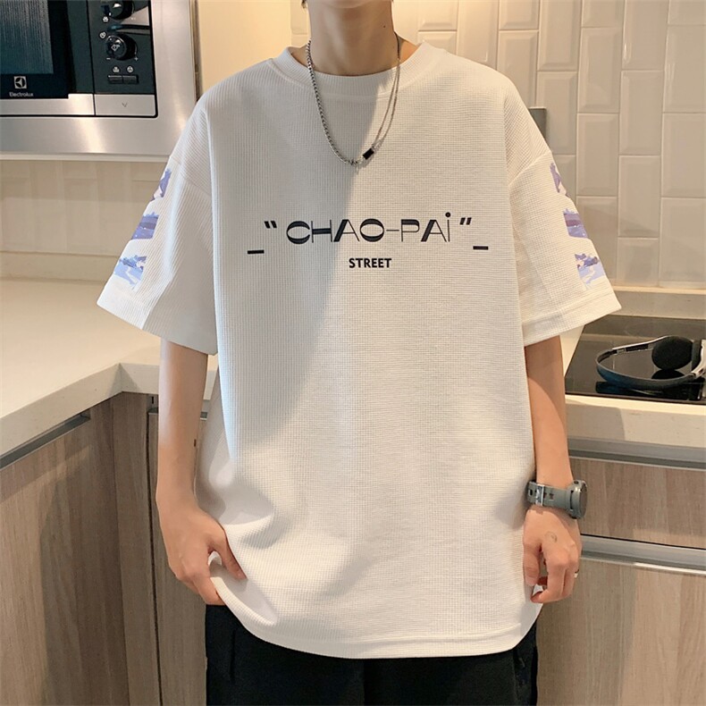 ！2024夏季新款男士潮流华夫格短袖T恤印花半袖TXH208P35,男装T恤,电商B220