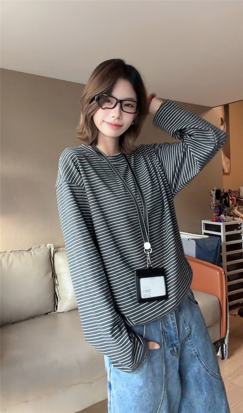 图300克加厚德绒设计感撞色条纹冬季打底衫男女长袖T恤P29,男装T恤,电商C306-1