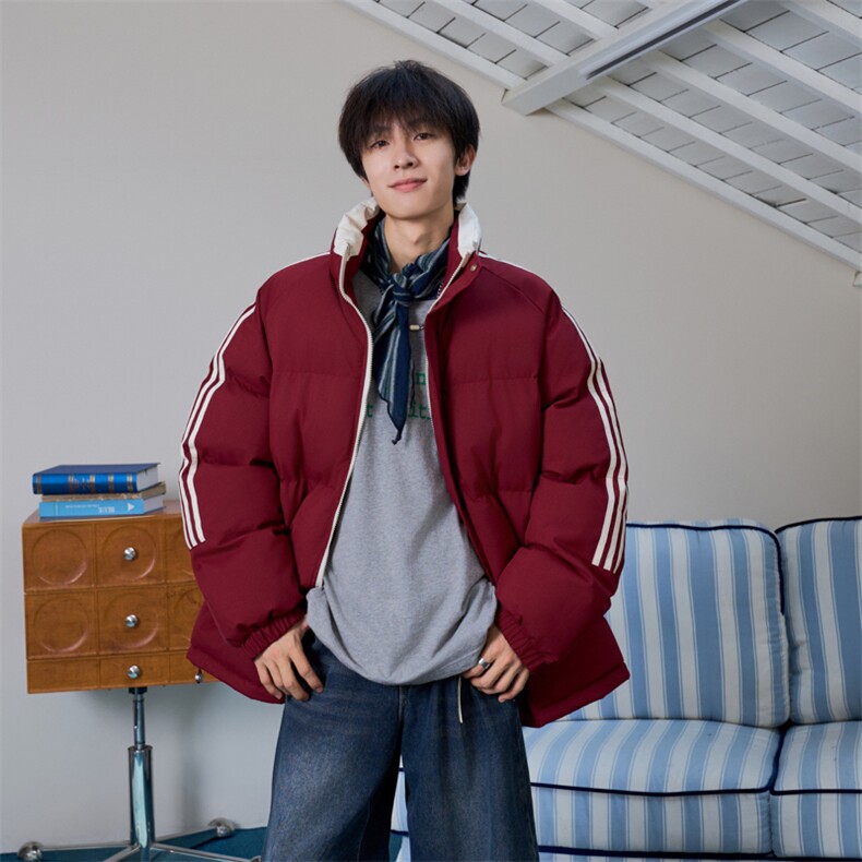 ！冬季条纹五防立领加绒加厚棉衣情侣撞色棉服外套MY7777-P68,男装棉衣,星座610B-1