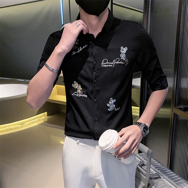 2023男夏装新款男刺绣轻奢中袖衬衫社会小伙风,男装衬衫,电商B216（原B302）