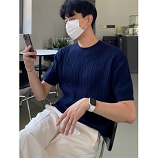 麻花短袖针织衫T恤夏季男士宽松圆领针织体恤半袖打底衫TB251，男装T恤，星座1116A（原606A-3）