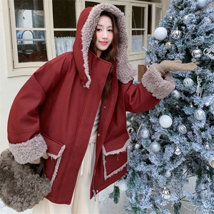 新款  连帽羊羔毛拼接棉服派克2D014-10042-P195-K298图片