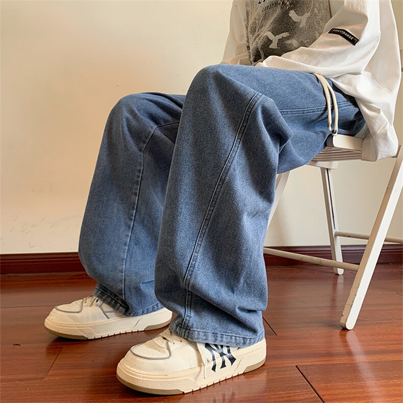 wassuphappy黑色卫裤男款春秋夏季潮牌宽松阔腿裤直筒休闲长裤子,男装牛仔裤,星座717