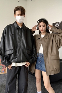 主推港风秋装 中性美式刺绣夹克复古情侣皮衣休闲外套男G1062 P88图片