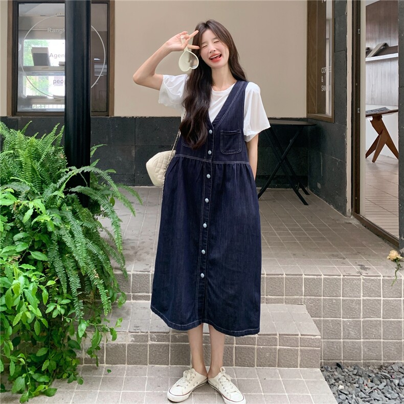 休闲衬衫牛仔背心连衣裙套装女夏2025新款学院风减龄爆款流行裙子,女装套装/套裙,2C012