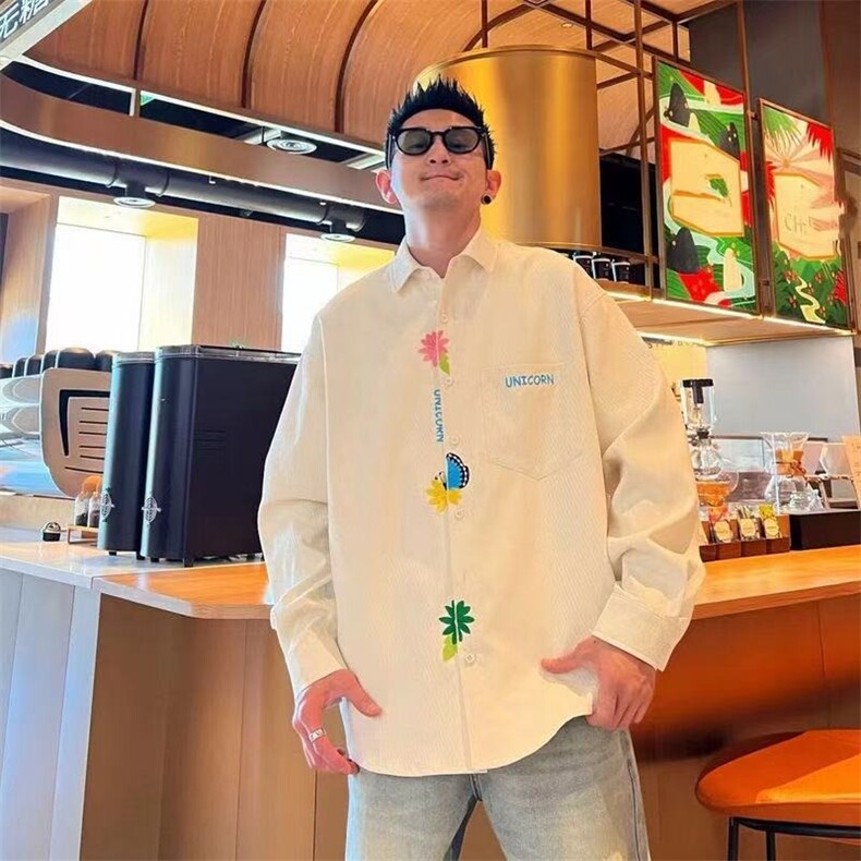 小众设计感撞色重工刺绣情侣同款休闲时尚潮流长袖衬衫CS502-P37，男装衬衫，星座208-5