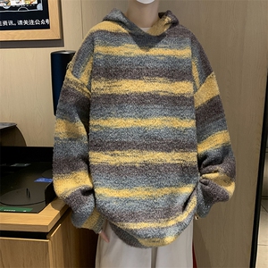 秋冬款男连帽毛衣条纹拼色针织衫打底外套M3126 P70图片