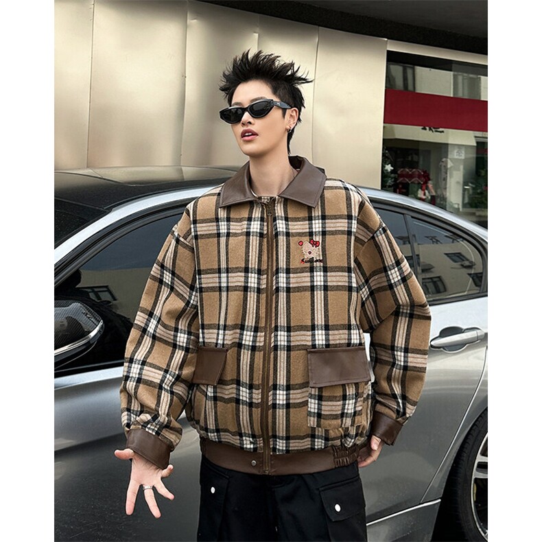 两面穿格子皮衣外套男女春秋高级感机车PU皮夹克上衣JK09352-P85,男装夹克,星座308B-1