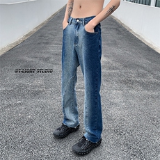 B221美式ins高街暗黑小众渐变色毛边微喇牛仔裤LK23047-P60控78，男装牛仔裤，电商B221