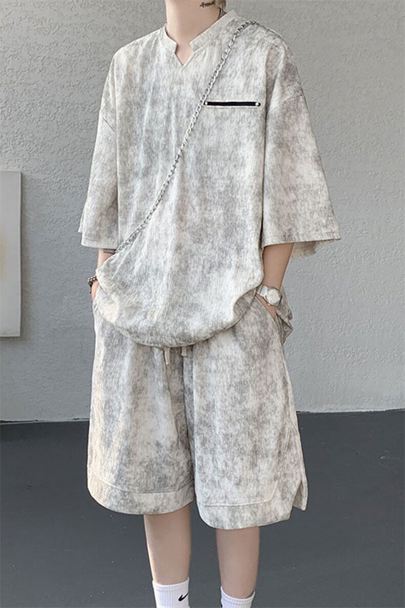 TZ791-特批55控98夏季冰感扎染冰丝速干大码短袖短裤T恤套装男,男装休闲套装,电商A059
