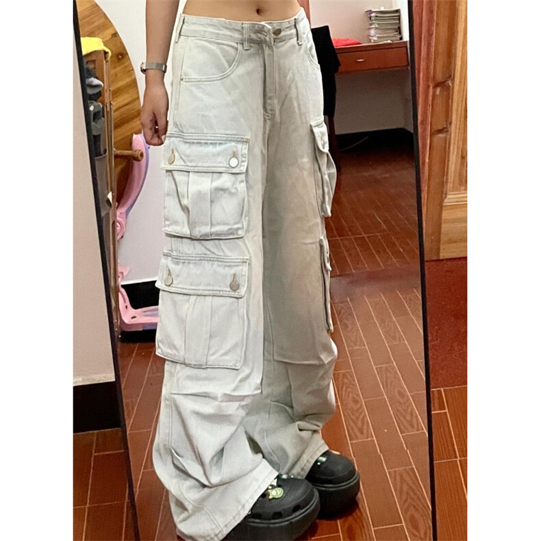 【有货】浅蓝色多口袋工装牛仔裤男款宽松美式裤子K8034LL-特P56,男装牛仔裤,星座1007（原301D）