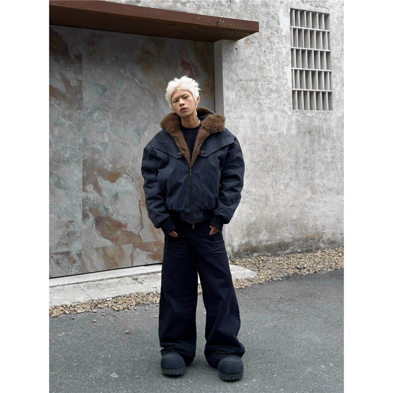 美式座山雕短款连帽棉服男2025秋冬新款宽松加厚夹克外套,男装夹克,星座506A