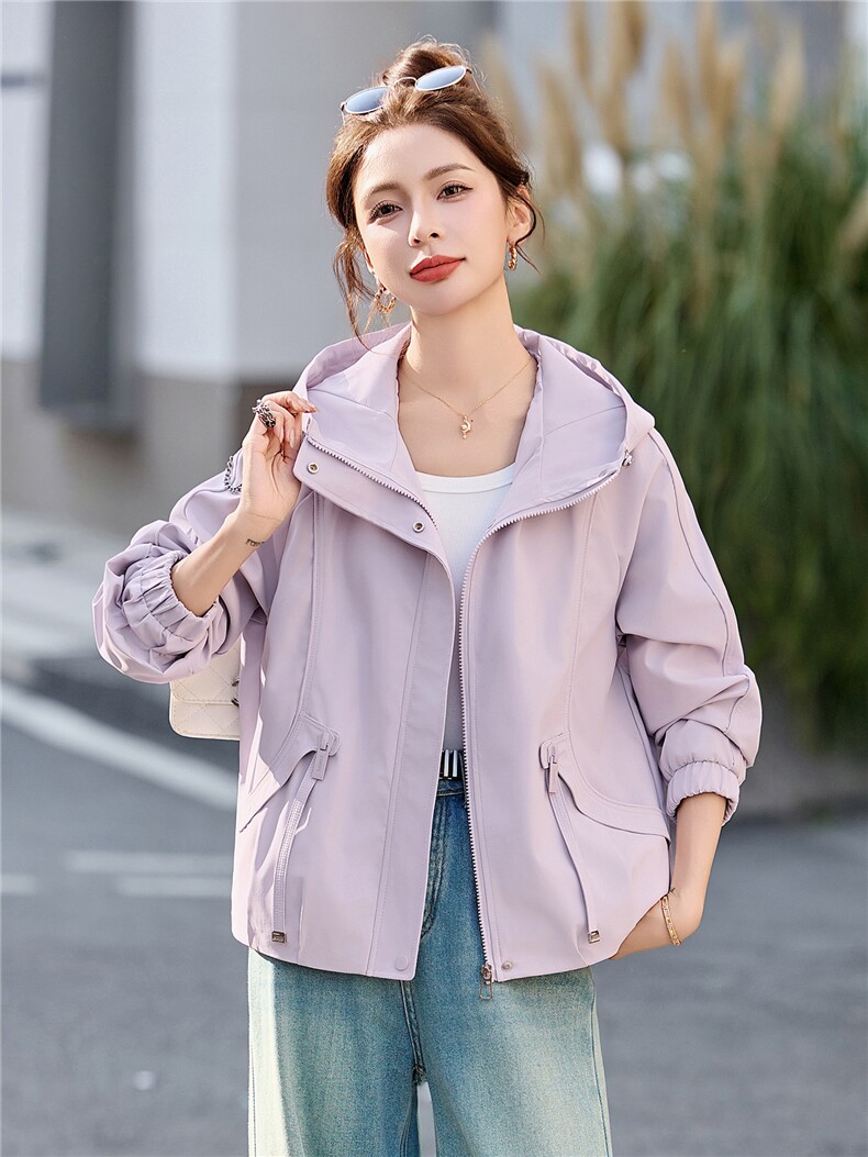 短款风衣外套女2026春季新款连帽拉链夹克小个子休闲户外上衣,女装短外套,恋慕依尚