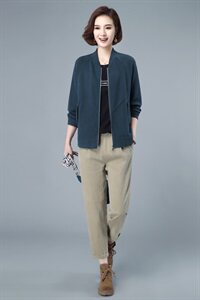时尚休闲套装女春秋新款宽松显瘦长袖外套+高腰九分裤两件套图片