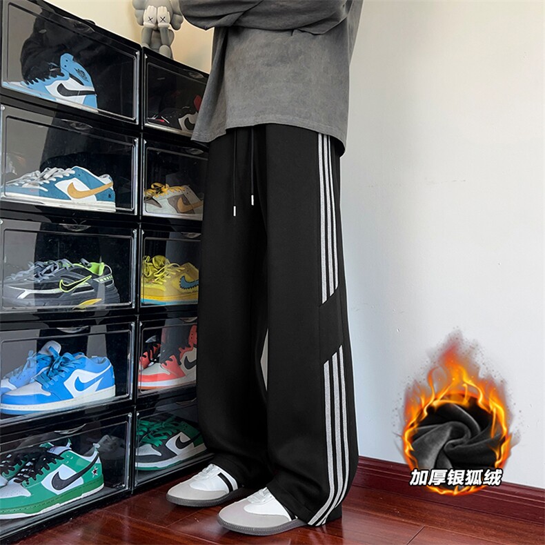 加绒银狐绒360g重磅大码拼接三条杠休闲裤男K5600J加绒-特P38控78，男装卫衣，电商A001