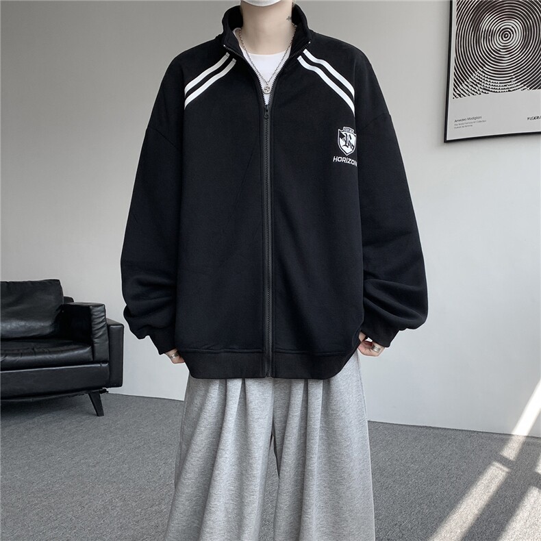 重磅条纹卫衣男开衫大码立领拼接上衣美式运动拉链外套JK5207/P65,女装短外套,电商B238