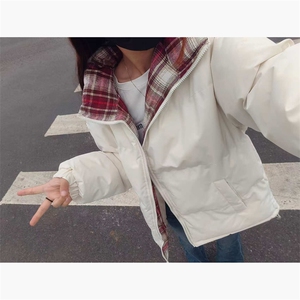 2025中性款撞色格子棉衣女装面包服加厚保暖中性款棉服P39-1661