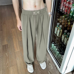 冰丝速干西裤男宽松直筒抽绳美式豆绿色裤子oversize垂感阔腿长裤图片