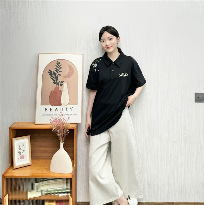 H0961-P45原版全刺绣内里铺布220克POLO领短袖T恤,女装T恤,星座617A-2