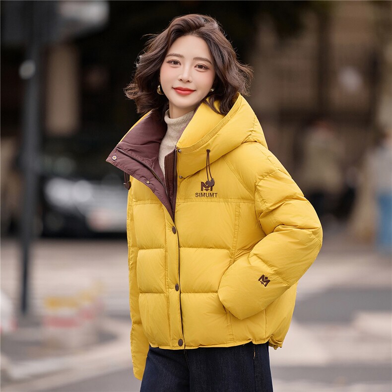 冬季新款M绣花时尚撞色休闲简约羽绒服女,女装羽绒服,微微衣阁