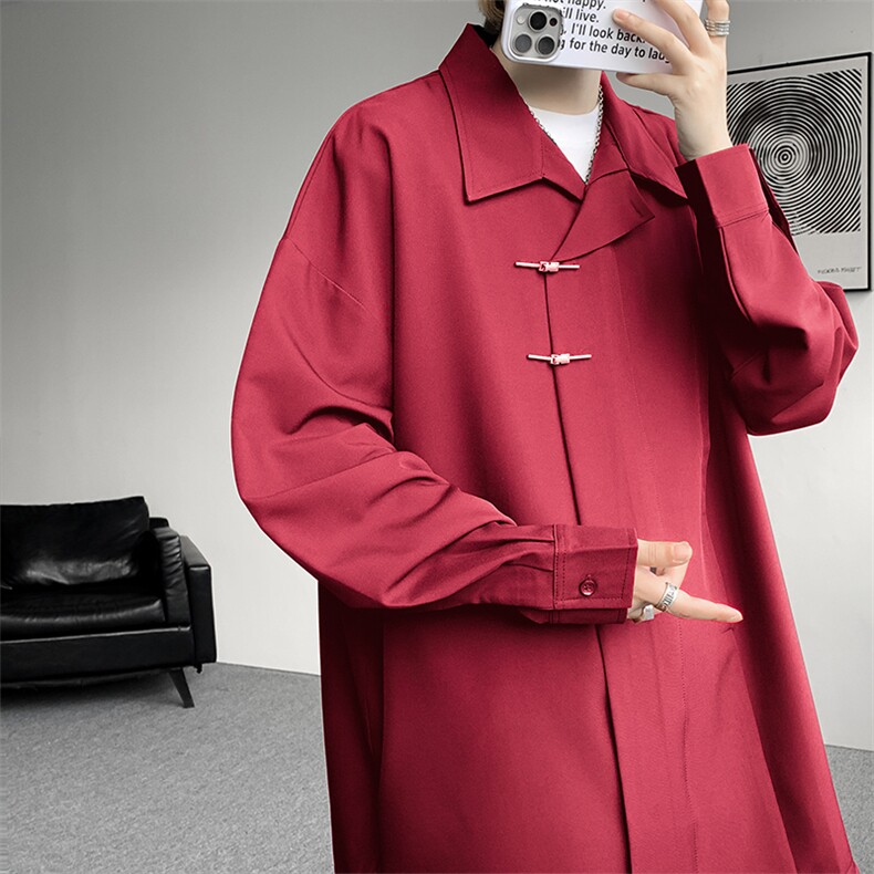 8XL-M风新中式黑色翻领长袖衬衫男秋季休闲衬衣痞帅CS537P58，男装衬衫，电商D206-1