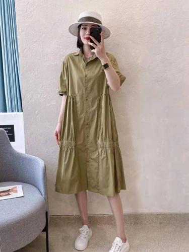 XL9910夏季新款2021韩版宽松bf休闲百搭抽松紧连衣裙,女装连衣裙,L·H·X