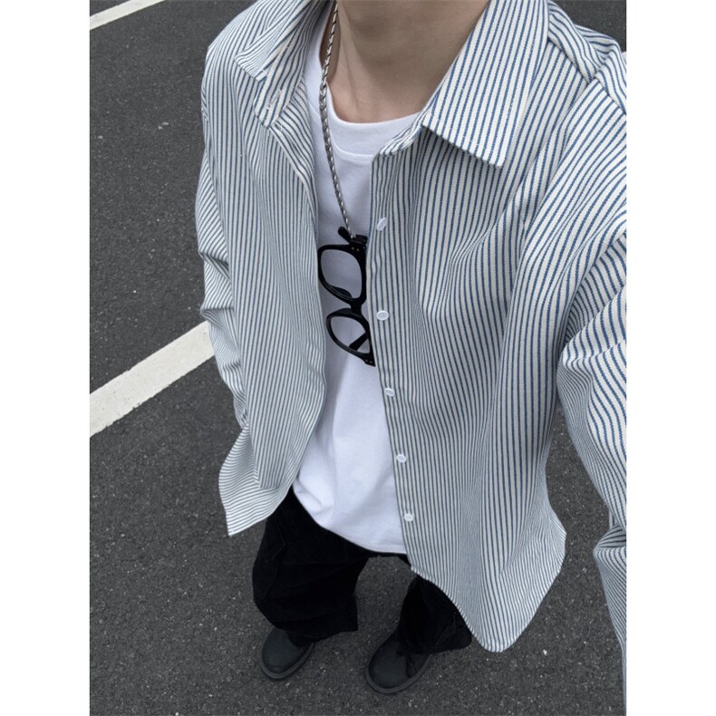 美式ins高街暗黑宽松条纹长袖衬衫SY2540-S-3XL-特P35,男装衬衫,星座417-1（原电商B245）