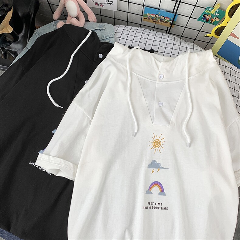 LD54141-P45连帽短袖t恤男大码胖子带帽五分袖中袖,男装T恤,电商A040