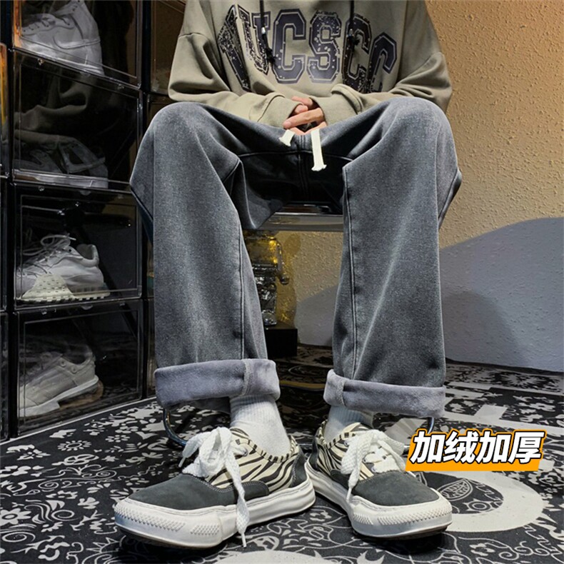 加绒加厚宽松牛仔裤男百搭直筒阔腿长裤A080-9291-常规P35加绒P45图片