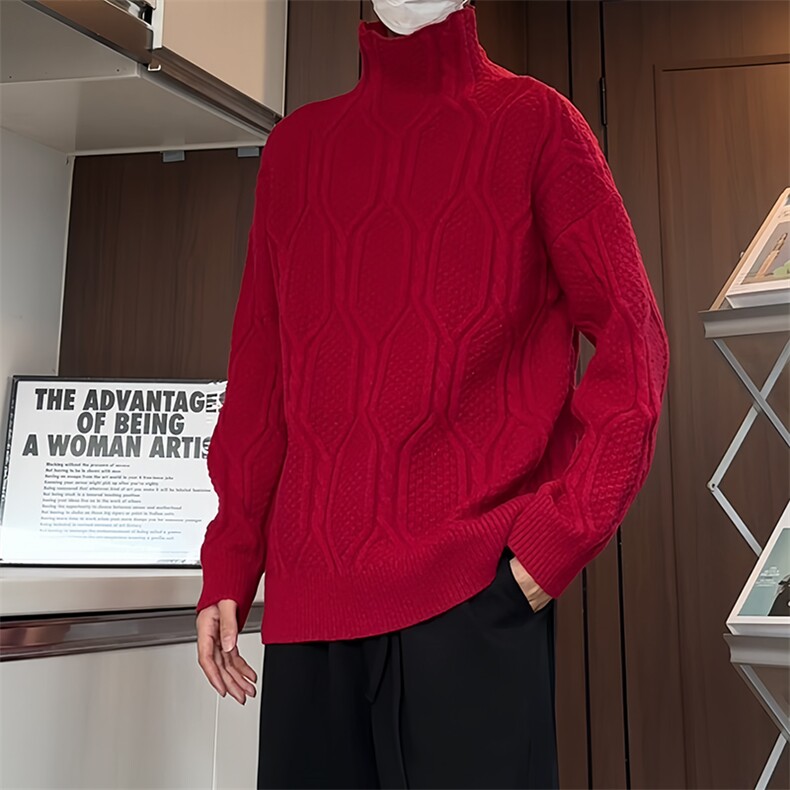 M9102/P70秋冬设计感新款高领毛衣男百搭简约宽松针织衫外套，男装针织衫/毛衣，电商A141