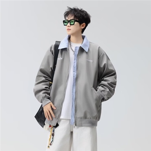 网图现货男款假两件外套男春秋美式复古绣花外套夹克RW6515-P68图片