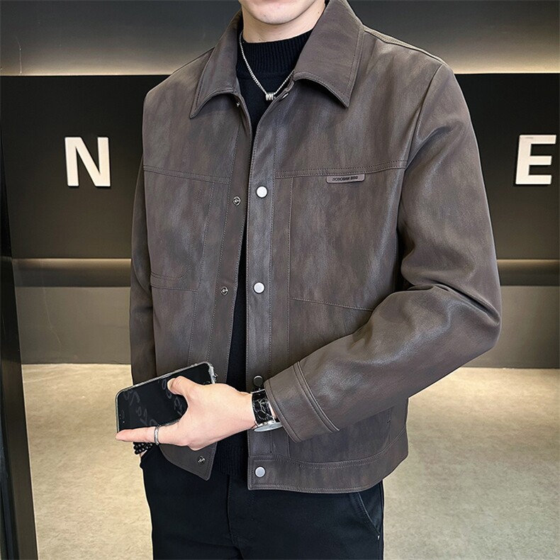 5051-M-4XL-P145店主风秋季翻领皮质休闲男士皮衣外套卷后188,男装皮衣,电商B255