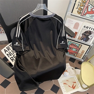 美式V领杠条球服短袖T恤男夏季宽松休闲短裤运动体恤ST547-P41图片