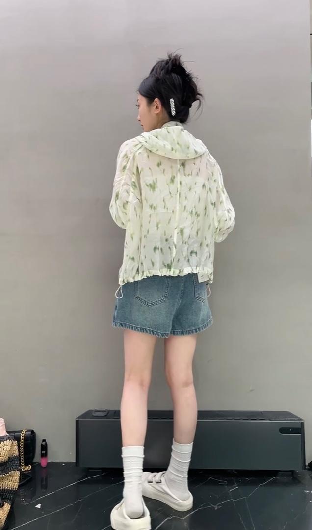 树叶花纹连帽防晒外套,女装其它,L·H·X