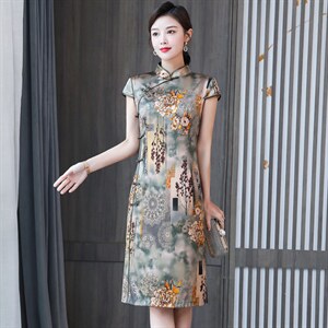 杭州真丝连衣裙女新款蚕改良旗袍2026年夏季新款复古妈妈裙子图片