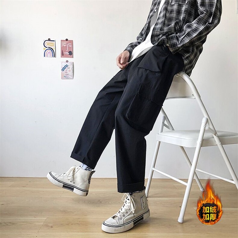 黑色工装裤男士秋冬款加厚潮牌阔腿休闲长宽松款K2021/P50,男装休闲裤,星座506