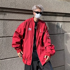 美式复古红色飞行员夹克男宽松潮牌工装情侣棒球服外套春秋季，男装夹克，星座716-2