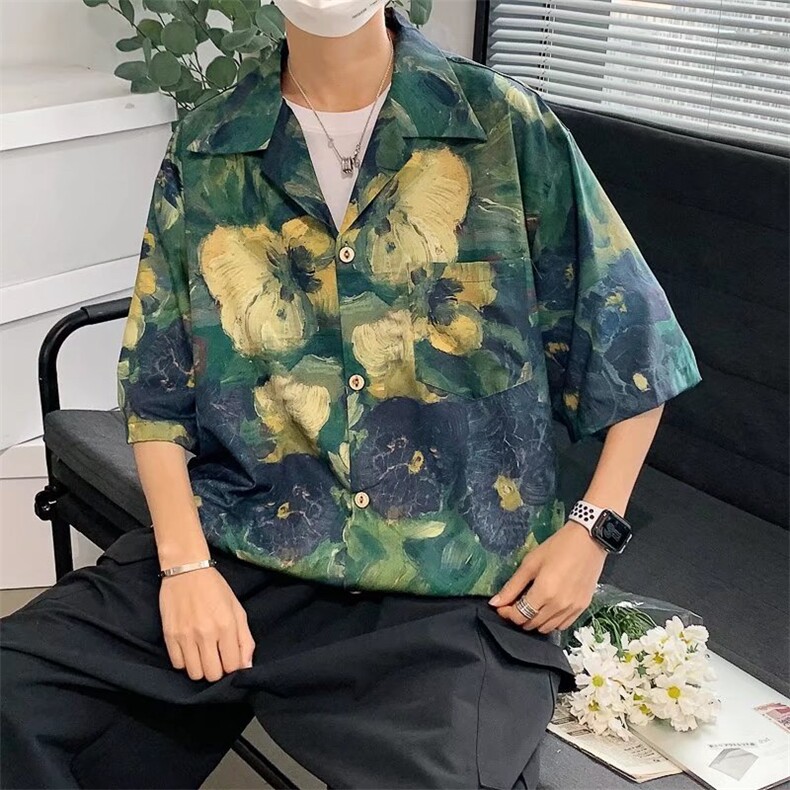短袖衬衫春款男港风潮流弹力C238P28,男装衬衫,星座1116-2