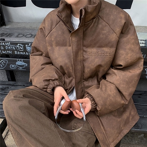 港风PU皮复古做旧设计钢印棉衣男MY77096P130控198抖控228图片