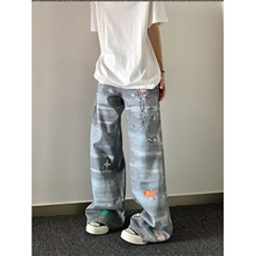 AK1810-P60港风嘻哈ins潮高街百搭痞帅个性牛仔裤，男装牛仔裤，星座617A-2