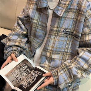 小香风棉服外套男款冬季加厚毛呢绒格纹衬衫高级工装夹克 W79图片