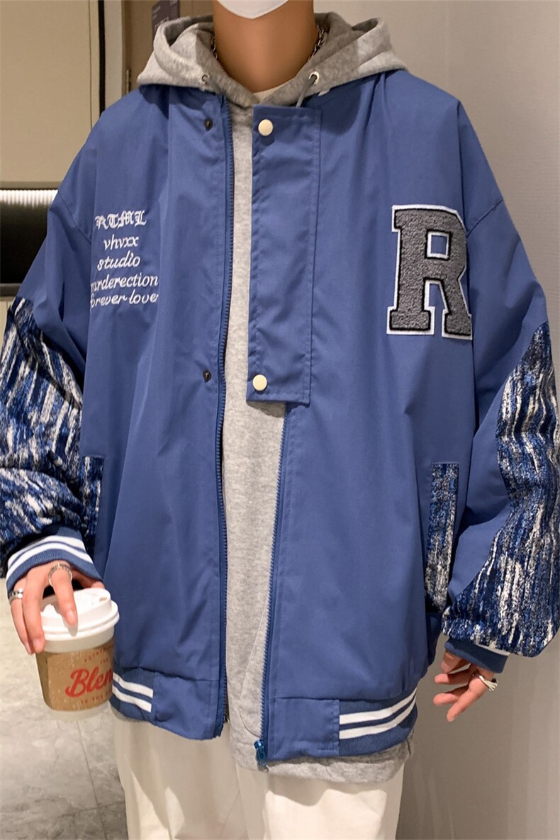 夹克男春秋季宽松扎染拼接潮上衣休闲字母棒球服外套W1939-P48,男装夹克,星座512-4