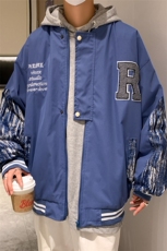 夹克男春秋季宽松扎染拼接潮上衣休闲字母棒球服外套W1939-P48，男装夹克，星座512-4