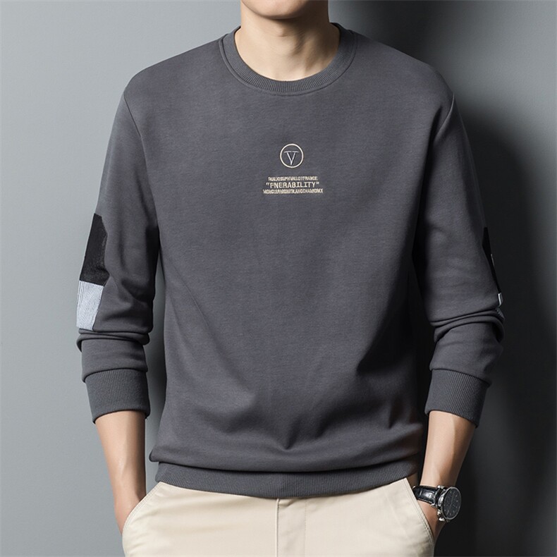 男士薄款圆领长袖打底衫中年商务休闲印花卫衣秋季时尚百搭男装,男装卫衣,电商B212（原钱塘6029）