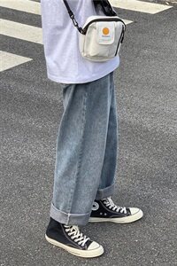 910A-N3312秋装基础款纯色牛仔裤韩版宽松休闲情侣长裤男图片