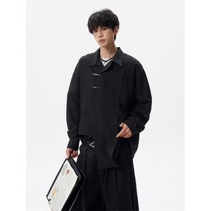 8XL-M 风新中式黑色翻领长袖衬衫男秋季休闲衬衣痞帅CS537P58图片