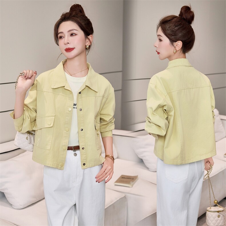 宽松减龄翻领外套女长袖2025开春新款遮肉显瘦百搭小个子夹克上衣，女装短外套，米雪儿