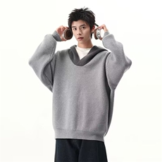 小众设计感撞色连帽V领毛衣男潮流内搭针织打底衫914-4-M5739P54，男装T恤，星座914-4